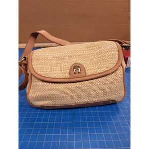 Aigner Straw Crossbody Bag Purse Designer Handbag Woven Leather Trim Small